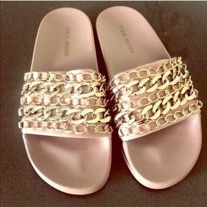 Rose gold sandals w gold accents